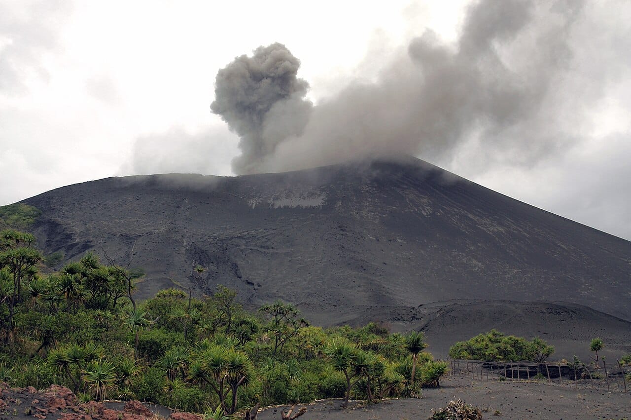 Mount Yasur erupting on the island of Tanna, one of the most accessible active volcanoes in the world. Vanuatu sits on the seismically violent Ring of Fire, its islands built and shaped by fire.