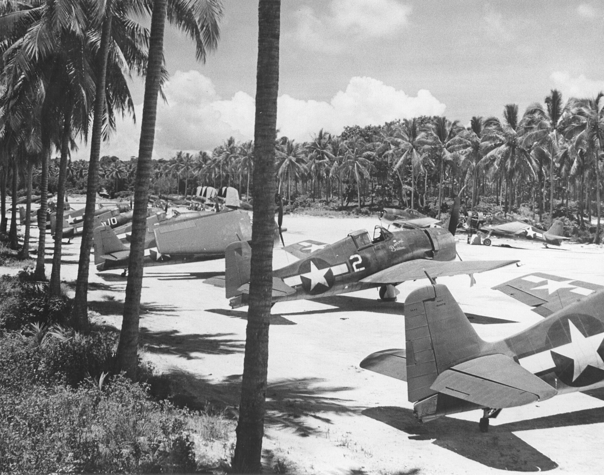 American Hellcat fighters at Espiritu Santo in 1944. During the Second World War the United States built a huge base on the island, and the sudden arrival of outside wealth left a lasting mark on the islands.