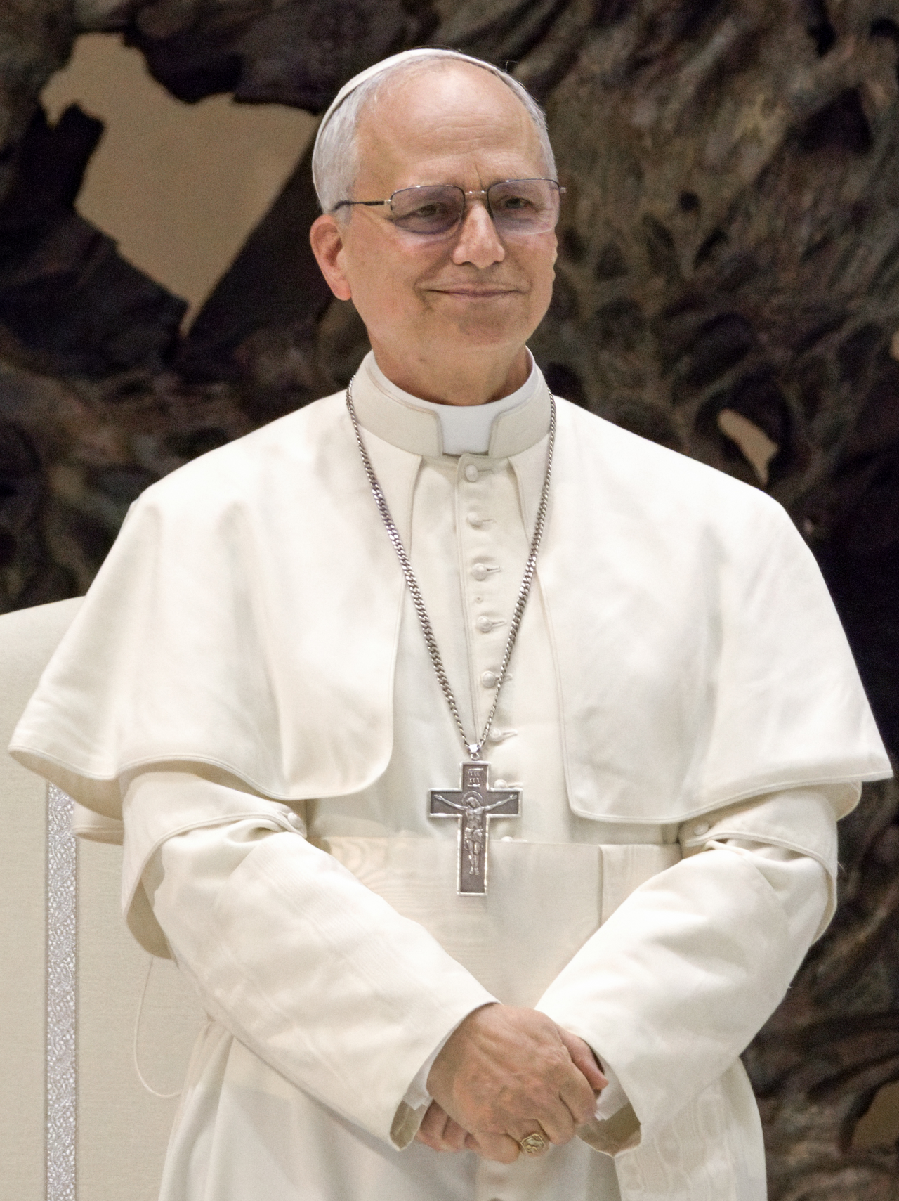 Pope Leo the Fourteenth, elected in May 2025 following the death of Francis. Born Robert Prevost, he is the first pope from the United States.