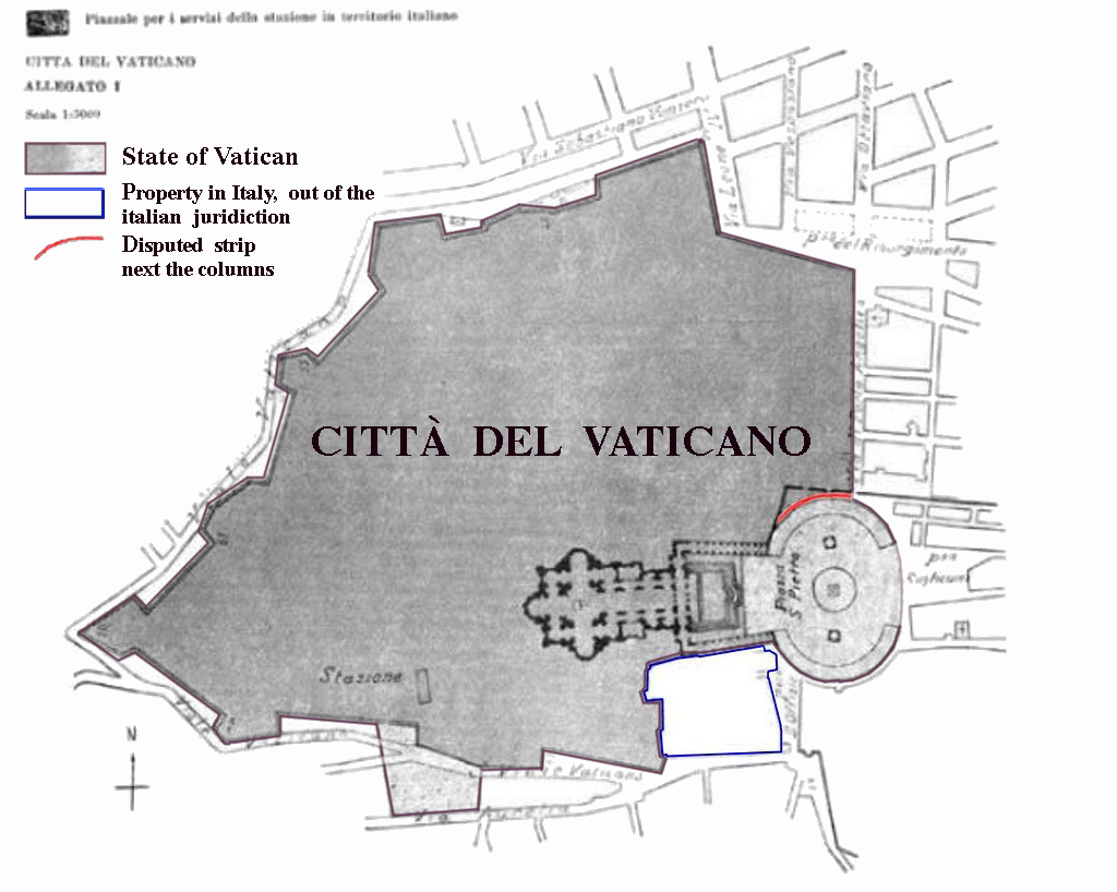 The Vatican and its territory. The Lateran Treaty of 1929 created a sovereign state of about 44 hectares expressly to guarantee the pope's independence from any government, ending the fifty-nine-year impasse that followed the loss of the Papal States.