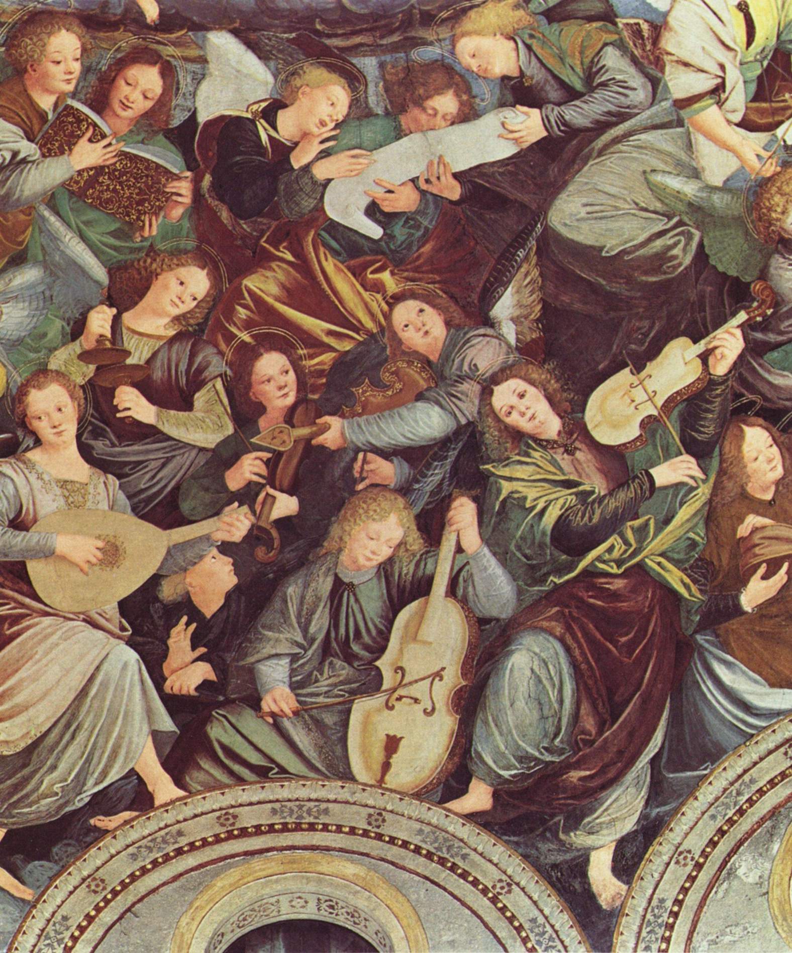A fresco of angel musicians, reflecting the violin's place in art and worship.