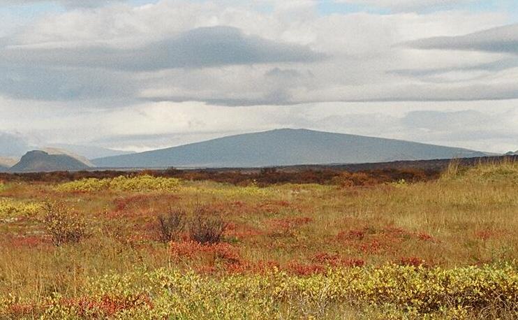 Skjaldbreidur in Iceland, a textbook shield volcano whose name means 'broad shield'. Credit: User:Reykholt (CC BY-SA 3.0).