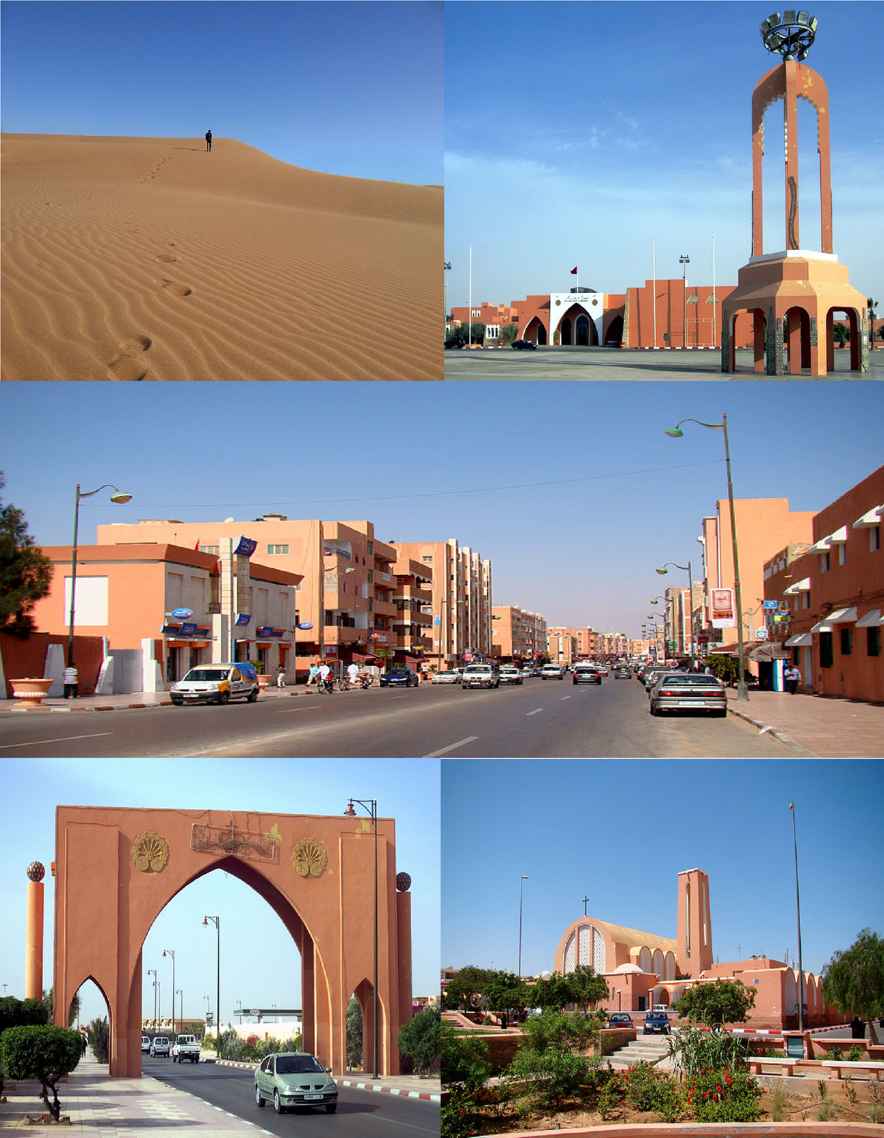Laayoune, the largest city in the territory. Moroccan investment since 1975 has built ports, roads, desalination plants, and housing, and most of the territory's population now lives in its coastal towns.