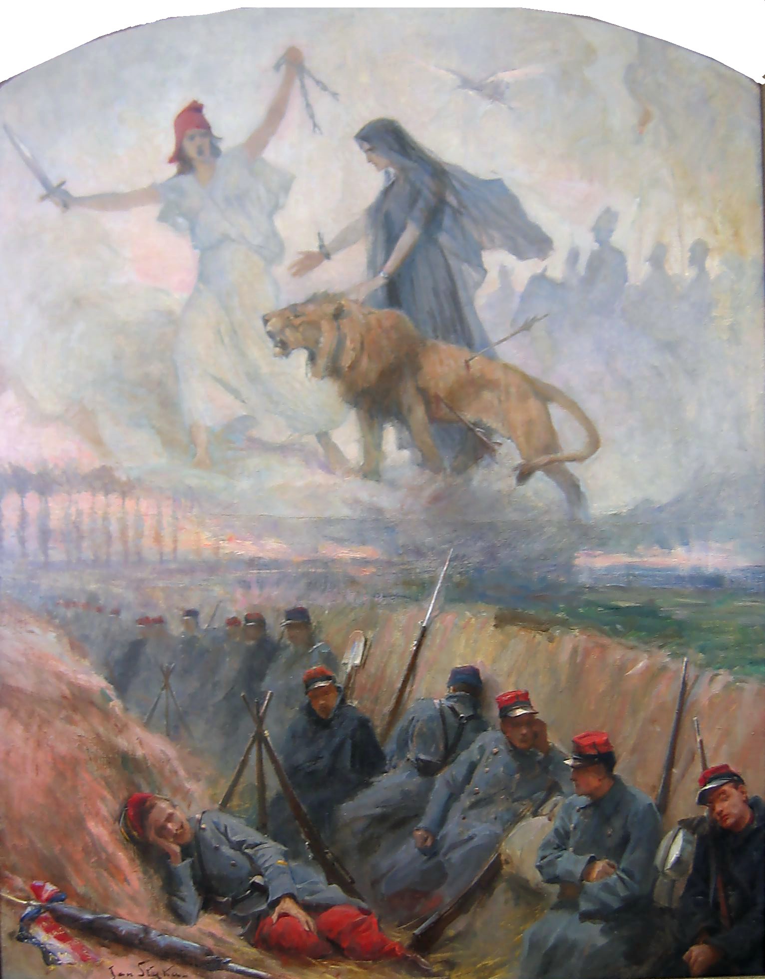 A soldier dreams in the trenches of the First World War, a painting of the dreaming mind.