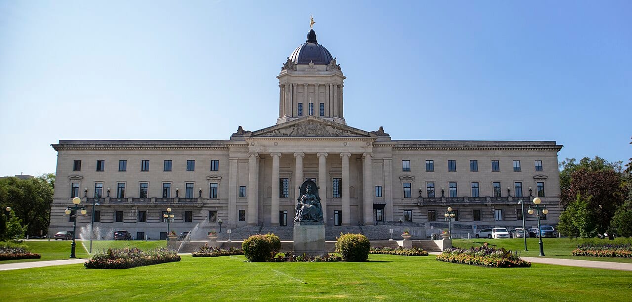 The Manitoba Legislative Building, completed in 1920 in neoclassical style. The building's proportions and ornament have been the subject of persistent claims about hidden freemasonic symbolism, which are entertaining and not established.