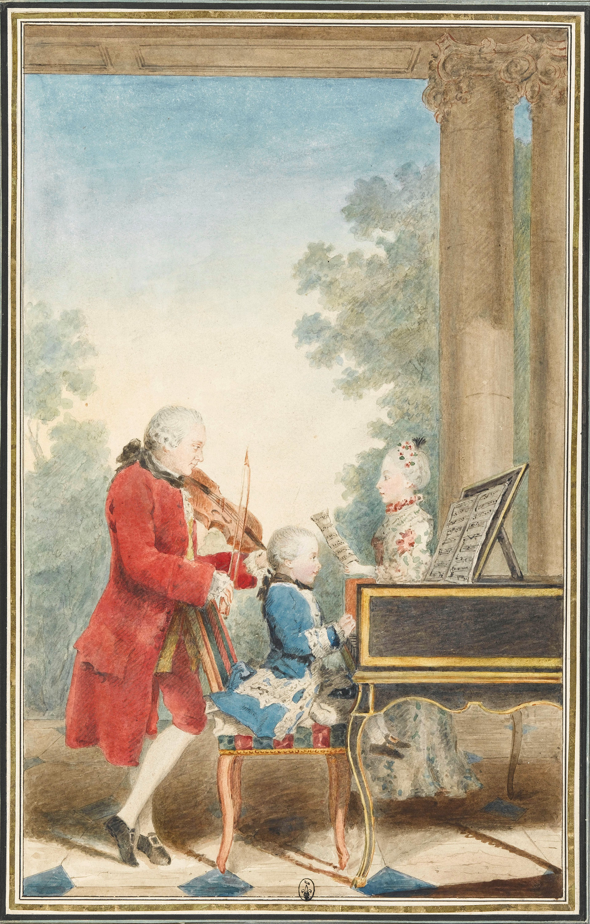 The Mozart family on tour, as the young prodigy performed across Europe.