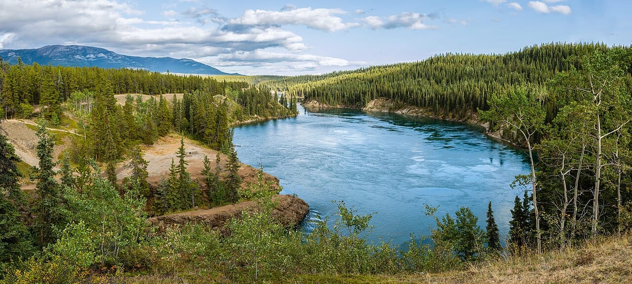 Miles Canyon on the Yukon River near Whitehorse. The great river, which gives the territory its name, runs for thousands of kilometres across Yukon and Alaska to the sea.