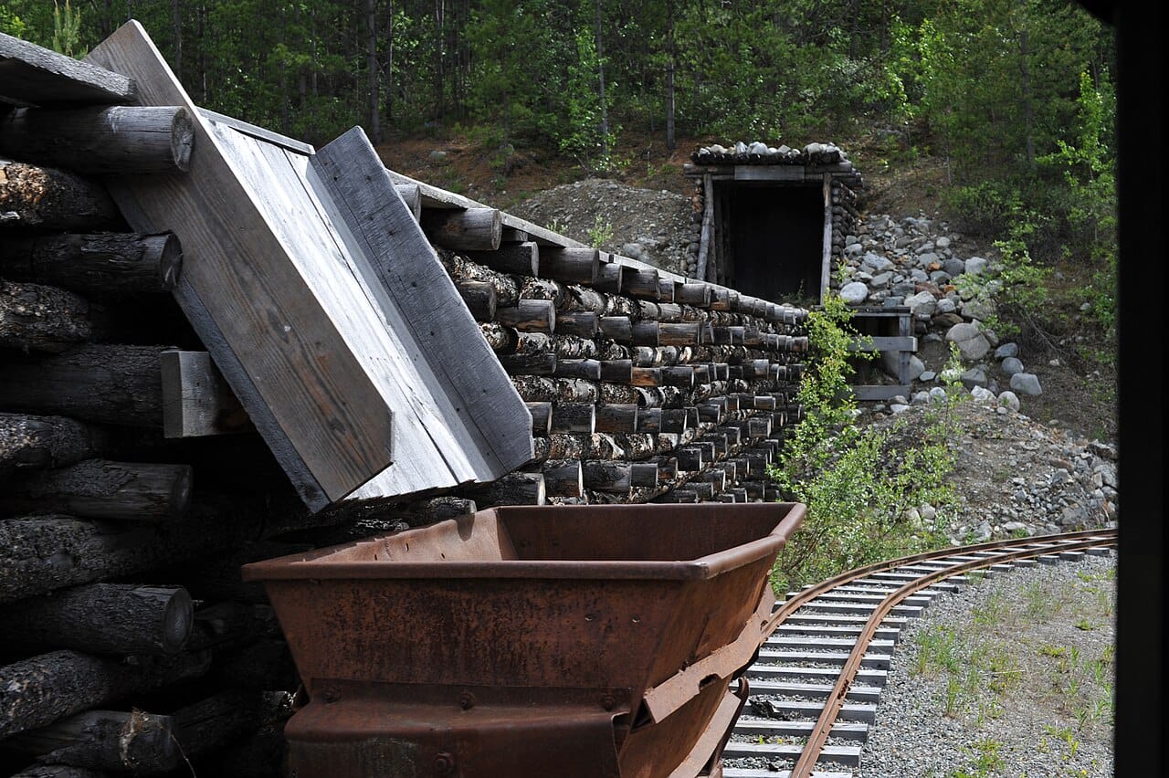 A conveyor and cart at a Yukon mine. Mining, born in the Klondike Gold Rush and continuing today, has long been at the heart of the territory's economy.