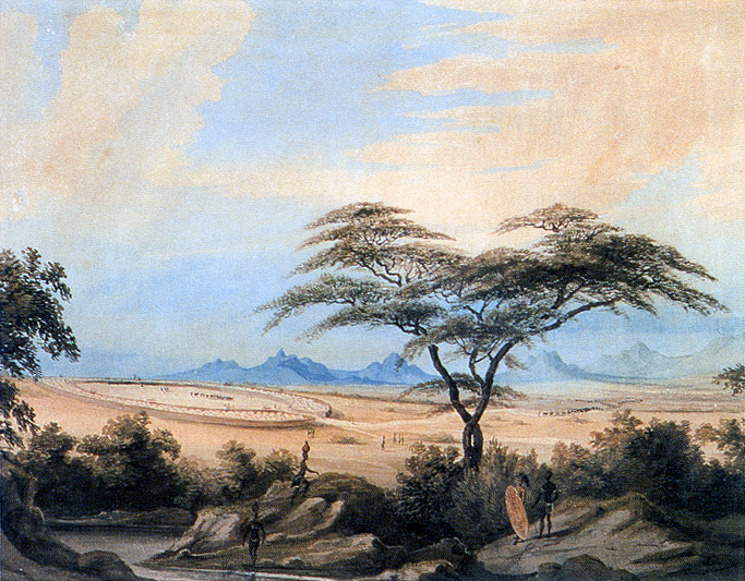 A nineteenth-century depiction of a Ndebele settlement; the Ndebele kingdom rose in the southwest of the country. Credit: William Cornwallis Harris (2 April 1807(baptised)-9 October 1848) (Public domain).
