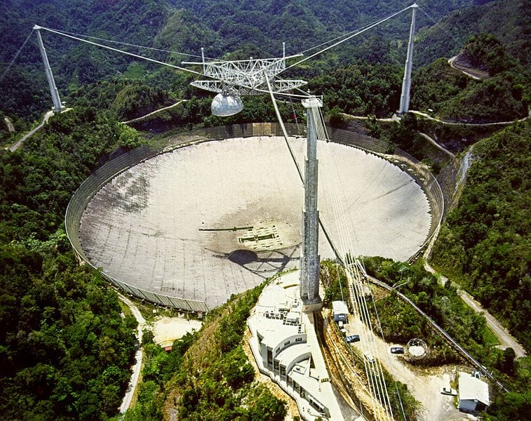 The Arecibo radio telescope. Decades of listening have found nothing, and the zoo hypothesis proposes that the silence is deliberate rather than empty.
